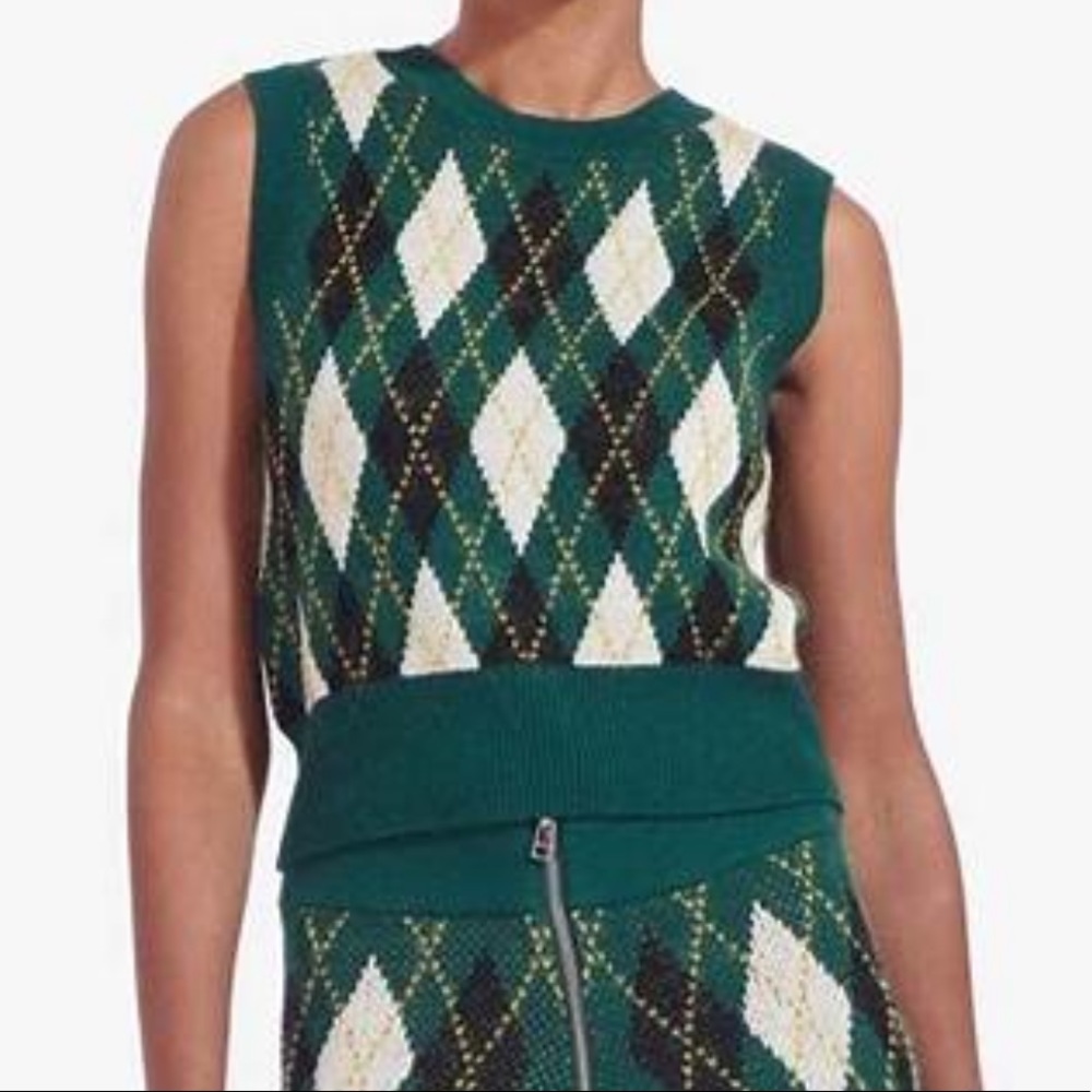 STAUD Green Argyle Sleeveless Top